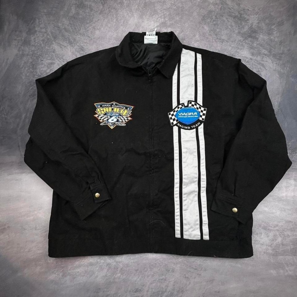 Vintage Y2K Black Racing Jacket Embroidered Patches XL Motorsport Streetwear